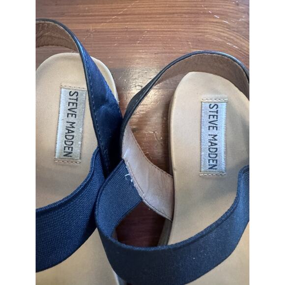 Steve Madden Black Leather Wooden Flatform Sandals, Size 9 - Picture 2 of 8